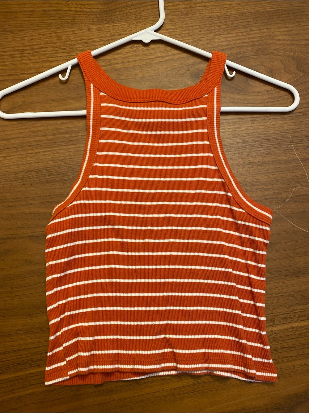 Women’s Orange & White Striped Ribbed Tank Top